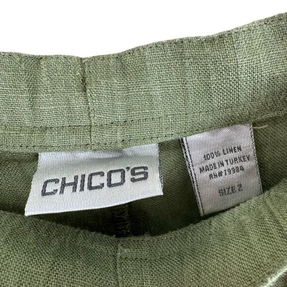 Chico's 100% Linen Green Drawstring High Rise Cropped Capri Lounge Pants Size L - Picture 6 of 7